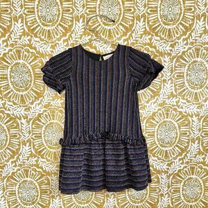 NWT Hannah Banana Girl’s Metallic Lurex Stripe Short Sleeve Ruffle  Dress size 6